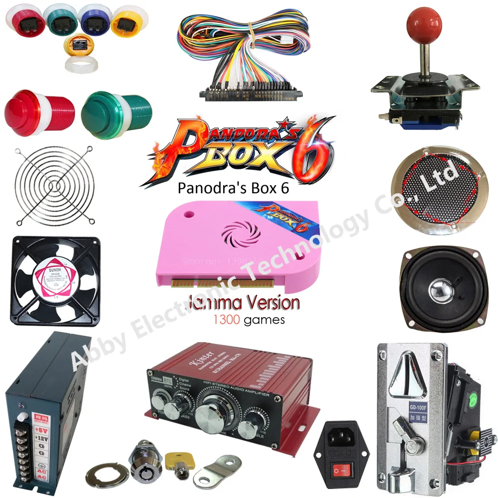 

Pandora Box 6 DIY Arcade Bundles Kits Parts With Illuminated Joystick & Button Power Supply Jamma Harness Coin Selector
