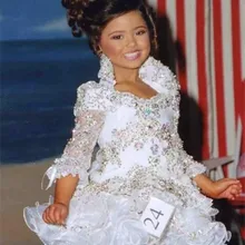 Настоящие платья для маленьких девочек с рукавами 3/4, Украшенные бусинами, стразами и рюшами, короткое платье с цветочным узором для девочек, белое блестящее Пышное Платье