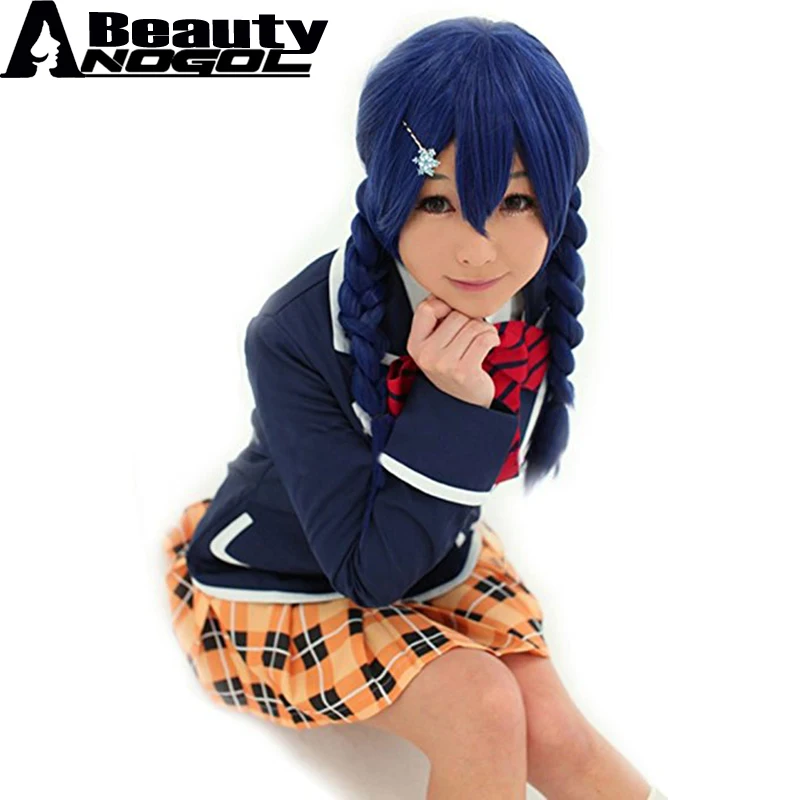 

ANOGOL BEAUTY Hair Cap+ Double Braides Blue Shokugeki no Soma Megumi Tadokoro Blue Synthetic Cosplay Wig For Halloween