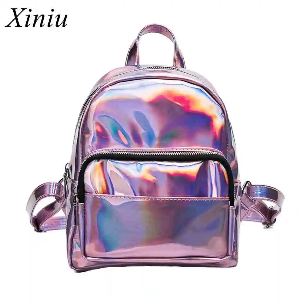Xiniu Women Leather Backpack Sequins Solid Zipper Flap Silver Travel Backpack School Bags For Teenage Girls