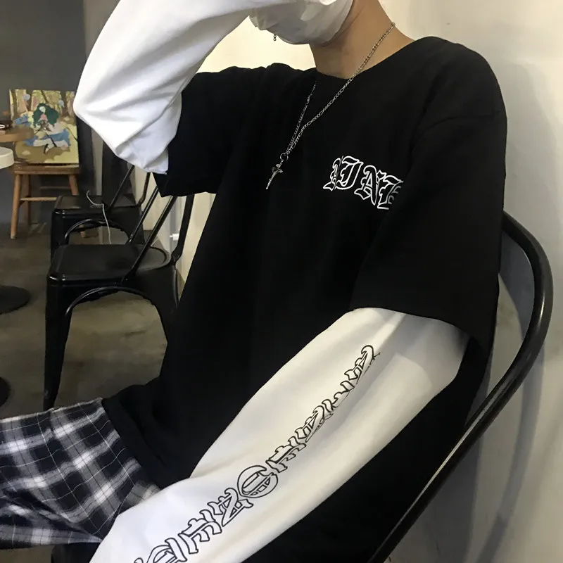 Harajuku одежда уличная футболка для женщин Корейский Ulzzang винтажные поддельные 2 шт