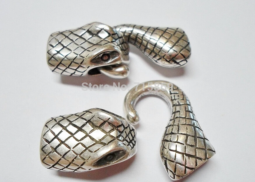 Free Ship 10 Sets Snake Head Clasp, Antique Silver for Licorice Leather