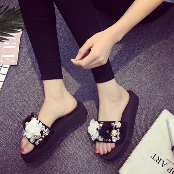 

Summer Slippers Fashion Shoes Flower Pattern Sandals High Heels Women Slides Platform Wedges Ladies Women Shoes schoenen vrouw