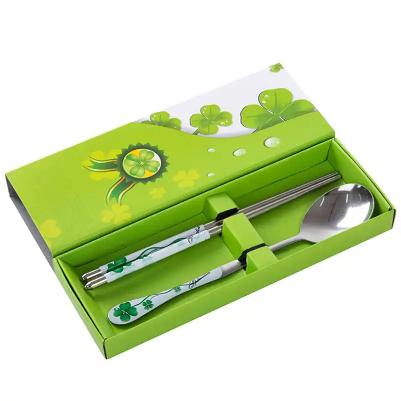 2pcs//set Stainless Steel Korean Chopsticks Spoon Laser Engraving Patterns RSDE