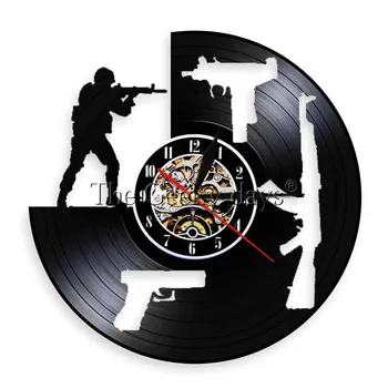 

1Piece Shoting Gun Toy Vinyl Record Wall Clock 12 inch Laser cut of Vintage Wall Art Decorative Weapons Design Clocks