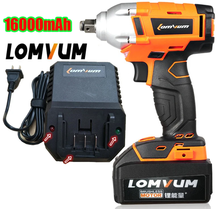 LOMVUM 16000mA/12000mA бесщеточный ключ колесо инструмент беспроводной электрический ударный гайковерт винтовой пистолет Avvitatore Ad Impulsi