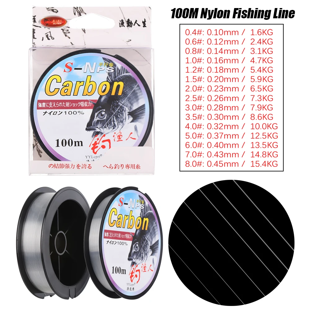 100M Nylon Fishing Line Monofilament Japanese Material for Saltwater Carp Fishing Fluorocarbon Fly Line Fish Accessories