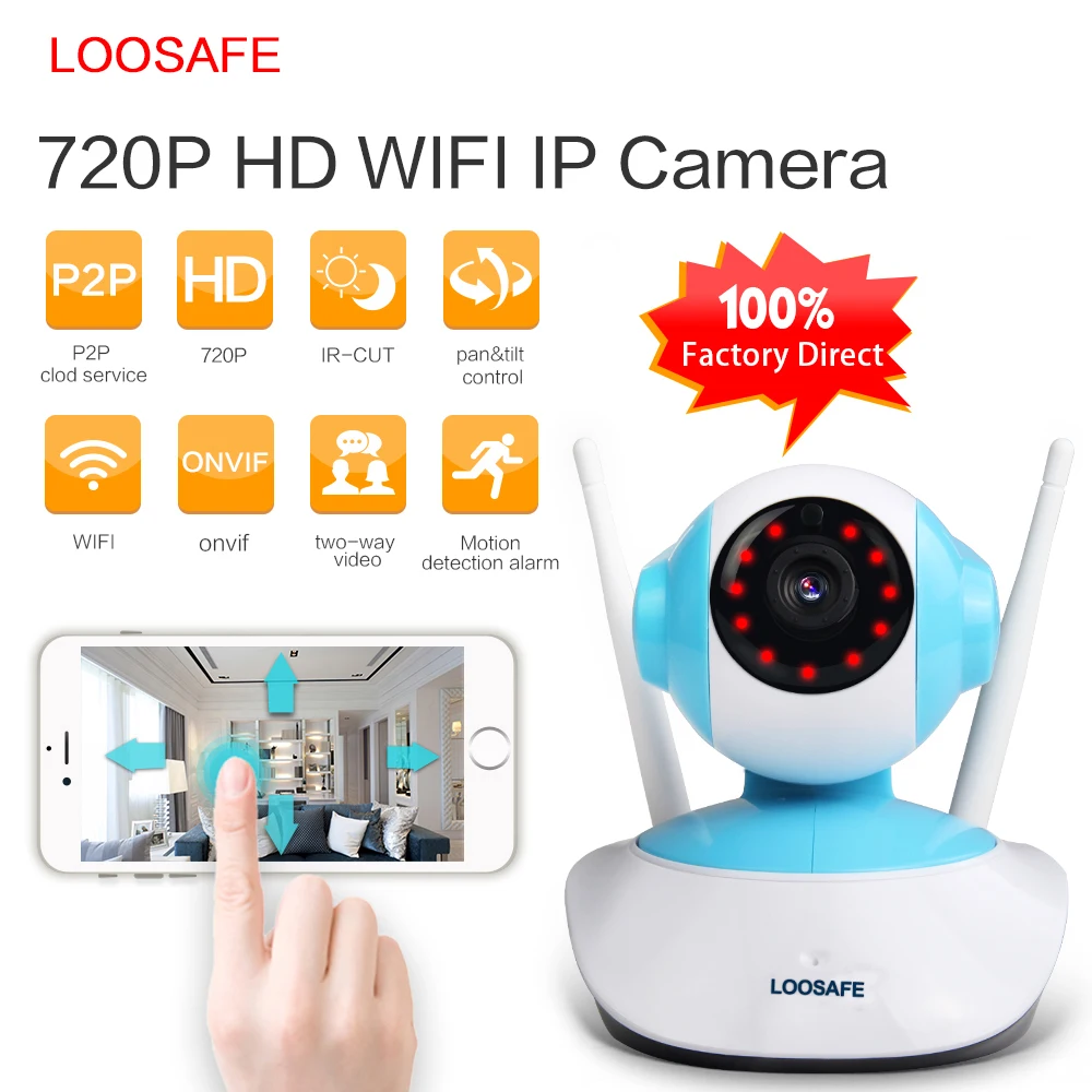  LOOSAFE 720P HD IP Camera WIFI Wireless Onvif  Camera Security Home Video Surveillance 1MP Surveillance Camera PTZ IP Cam Night  