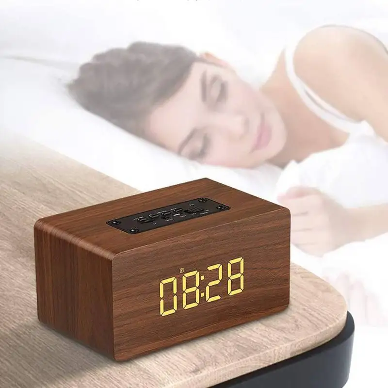 

W5C Alarm Clock Version Wooden Wireless Bluetooth Speaker HIFI Sound Quality FM Radio mp3 Player Support TF Card