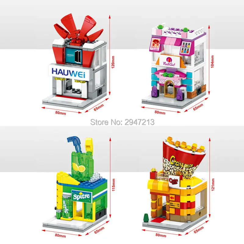 

hot compatible lepin city mini Street View Building blocks Popcorn Famous mobile phone store Drinks Manicure shop blocks toys