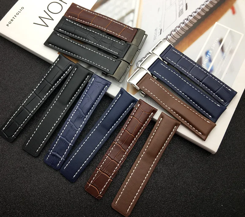 Фирменный ремешок для часов из натуральной кожи, черный, коричневый, синий, Мягкие Ремешки для наручных часов, ремешок для часов Breitling, мужской ремешок, 20 мм, 22 мм, 24 мм, с инструментами