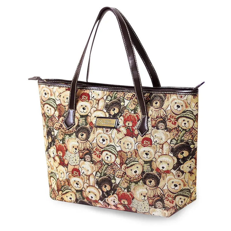 Lovely Bears Printing Ladies Stylish Tote Bag Contrast Color Trendy Fashion Cheap Hand Bag Women Grey