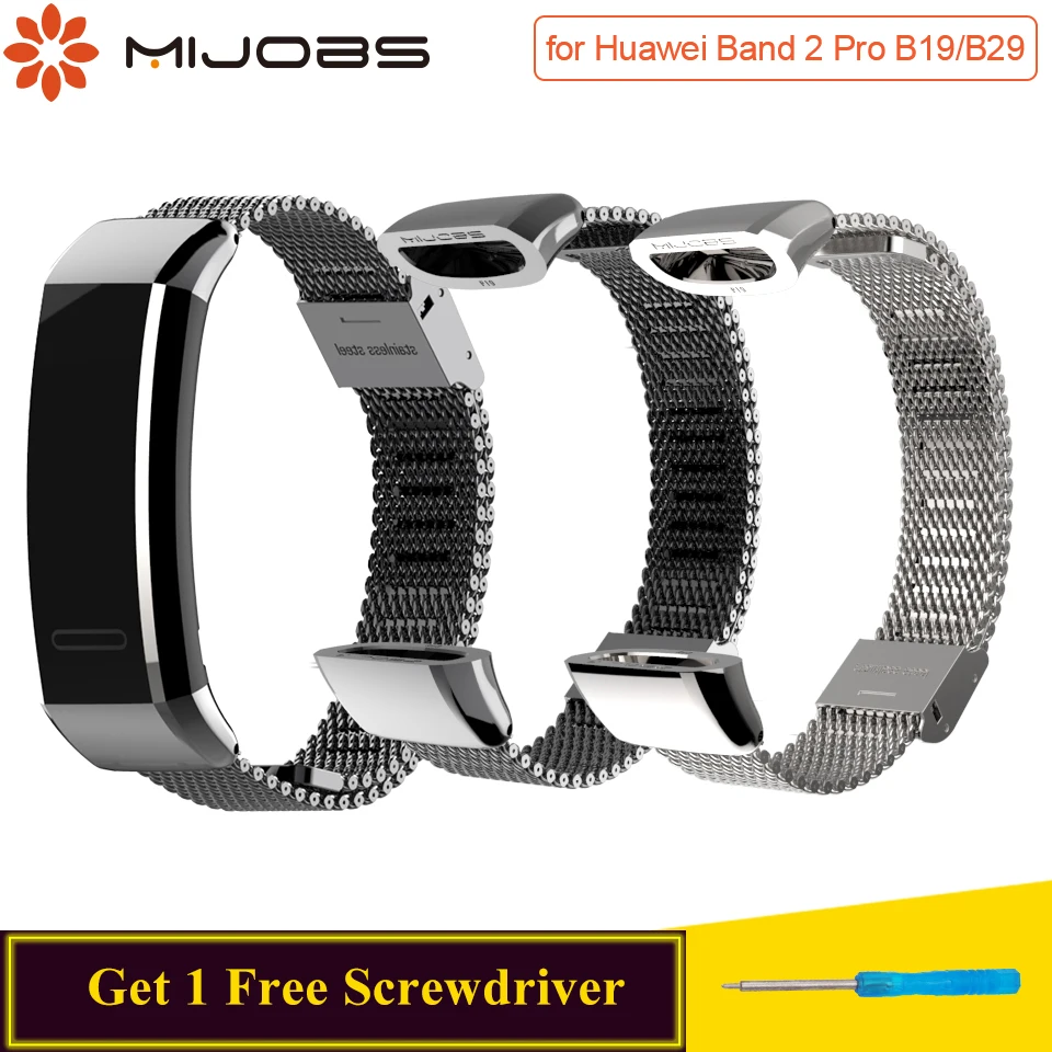 

Mijobs Metal Strap for Huawei Sport Band 2 pro B29 B19 Smart Watch Band Replace Wrist Strap for Huawei Band 2 Pro Strap Bracelet