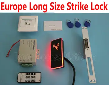 

Remotes control access kit user card RFID Card Machine+Europe Long size Strike Lock+power supply+exit button+access control
