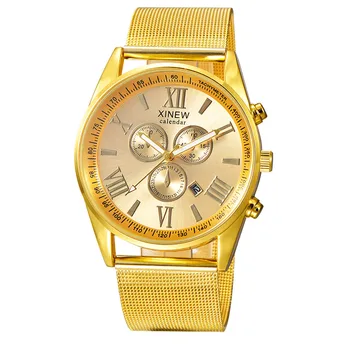 

2018 Men's Multifunction Day Date Analog Quartz Stainless Steel Mesh Wrist Watch Men Watches SilverMen Quartz Brand XinewWatches