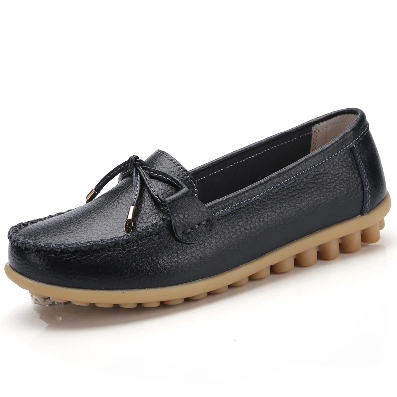 FEVRAL/Женские повседневные кожаные туфли Лоферы без застежки; женские мокасины на плоской подошве; Новая женская обувь для вождения обувь для мам с вырезами - Цвет: Black