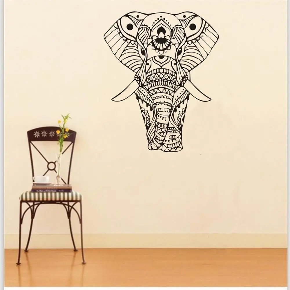 

Nordic Style 3D Black Animal Elephant Mandala Pattern Hand Carved Wall Stickers Bedroom TV Sofa Wall Poster Vinyl Wall Decals