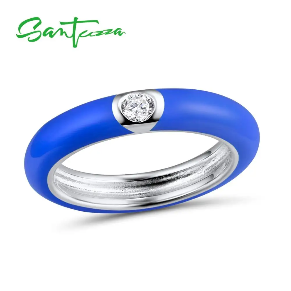Женские кольца SANTUZZA из чистого 925 пробы серебра, цветные стекируемые кольца вечности, модные ювелирные изделия ручной работы с эмалью