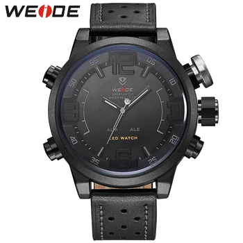 

Original Brand Fashion WEIDE Dress Watch Digital Quartz Watch LED Leather Band Clock Men Waterproof Business Wristwatch Relogios