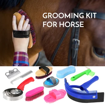 

New 10-IN-1 Horse Grooming Tool Set Cleaning Kit Mane Tail Comb Massage Curry Brush Sweat Scraper Hoof Pick Curry Comb Scrubber