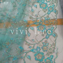 5 ярдов CY009 синий 2 стороны Кружева Блестящие Блестки ручной печати Африканский тюль сетка ткань для свадебного платья/вечернее платье, по dhl