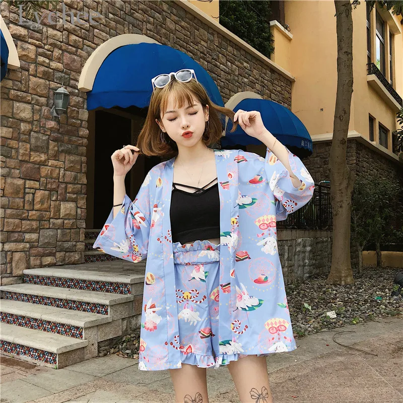 Личи Harajuku клубникой и кроликами Для женщин комплект из 2 предметов кардиган с