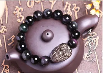 

The opening year of fate Obsidian bracelet with crystal Manjusri Zodiac rabbit natal Buddha male and female models