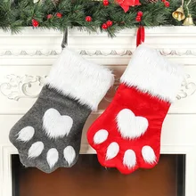 Pet Paw Pattern Christmas Stockings Hanging Christmas Tree Decor Ornaments New Year Candy Bag Gifts Socks Stocking Xmas Ornament hanging ornaments pattern christmas candy bag drawstring backpack