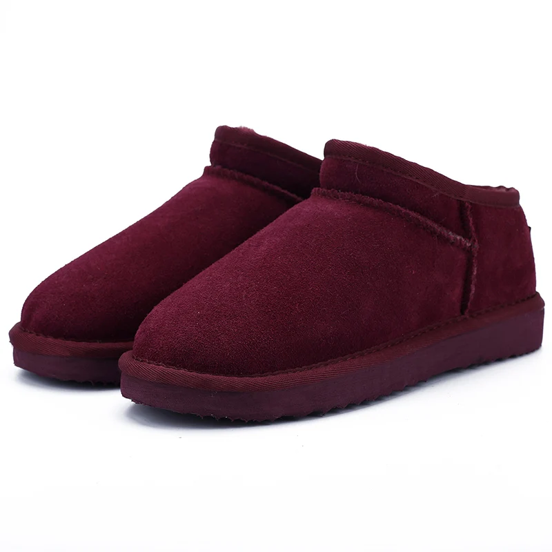 HABUCKN/женские зимние ботинки в классическом австралийском стиле; зимние теплые кожаные ботинки на плоской подошве; водонепроницаемые ботильоны высокого качества; большие размеры - Цвет: Wine Red