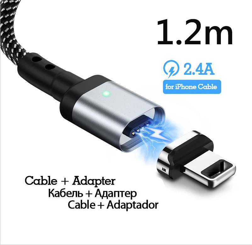 Магнитный кабель для iphone осветительного магнитная зарядка кабеля Micro USB C кабель Тип C Быстрая Зарядка адаптер Micro usb type-C магнитное зарядное устройство - Цвет: For iphone usb cable