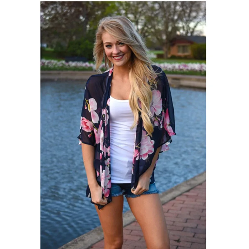 

Beach sunscreen clothing prints smudged chiffon loose slim cardigan blouse