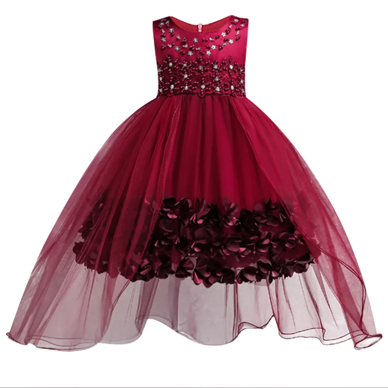 Детское свадебное платье с цветочным узором для девочек; кружевное платье принцессы; детское праздничное платье; Рождественская Одежда для девочек-подростков