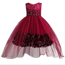 Детское свадебное платье с цветочным узором для девочек; кружевное платье принцессы; детское праздничное платье; Рождественская Одежда для девочек-подростков