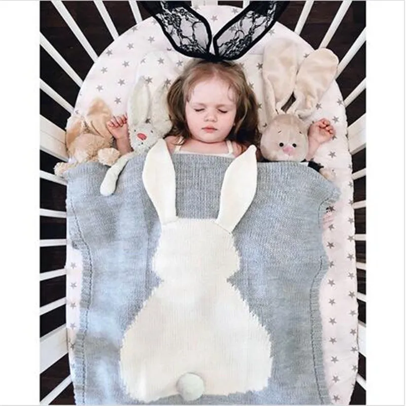 Одеяло детское мягкое трикотажное с рисунком кролика и животных|baby blanket|baby blanket
