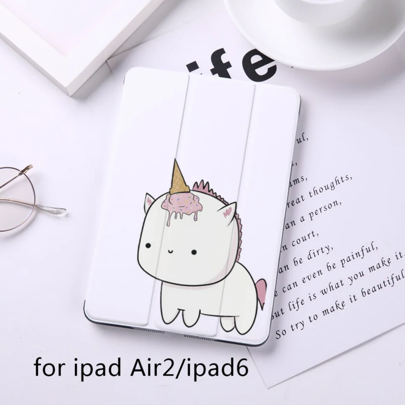 Cartoon Cute Unicorn Magnet Flip Cover For Apple iPad 9.7" Case For iPad Air 2 Mini2 PU Leather Tablet Folding Folio Case - Цвет: B200062-air2