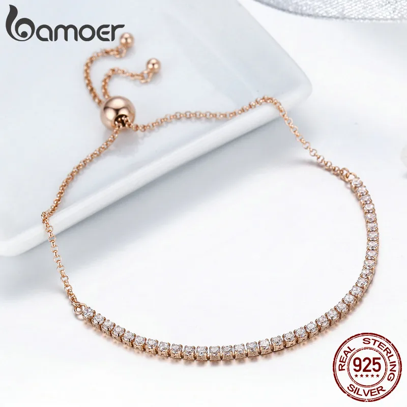 Goede BAMOER Valentijn Dag Gift 925 Sterling Zilver Dazzling Gold Strand Armband Tennis Armband Vrouwen Sterling Zilveren Sieraden SCB046
