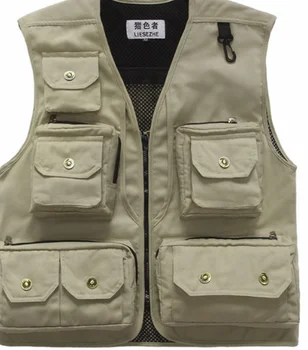 

More than 2020 men cotton pocket leisure vest fashion v-neck net cloth lining