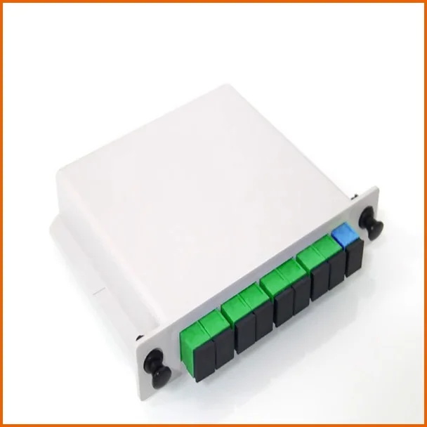 

Free shipping, 10pcs/lot, 1*8 PLC Fiber Optic Splitter, cassette type and good use in FTTH Box, SC/APC connector