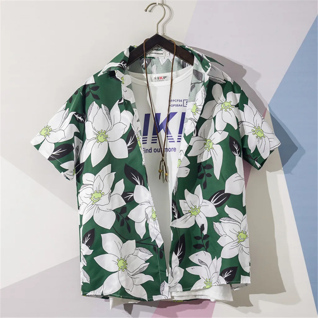 

Hawaiian Men shirt Summer Short sleeve shirt Casual Printing Beach Turn-down Collar Blouse Top Streetwear Camisa masculina