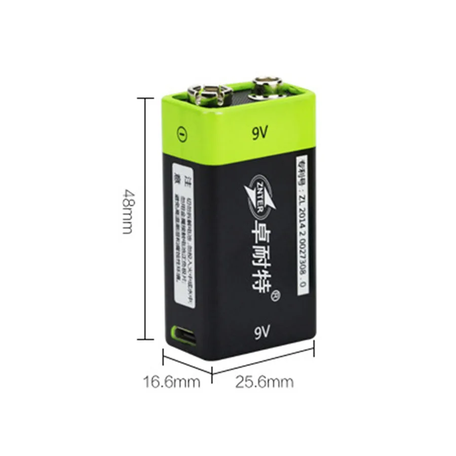 ZNTER 9V перезаряжаемая батарея 400mAh литиевая батарея USB быстрое зарядное устройство батарея микро USB с зарядным кабелем