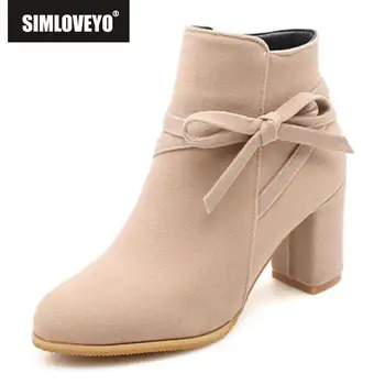 

SIMLOVEYO Shoes Women Boots female Shoes Women High Heels Ankle Boots Zipper Pointed Toe Boots botas feminino mujer Flock C757b