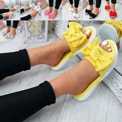 

WENYUJH 2019 New Fashion Women Ladies Bow Flats Sandals Slip On Sliders Peep Toe Casual Shoes Female Sandal Size 35-43