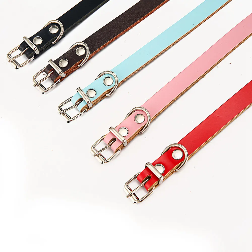 Solid Dog Collars Leather Pink Chihuahua Pitbull Basic Collars Leash For Large Dogs Puppy Cat Lead (18)