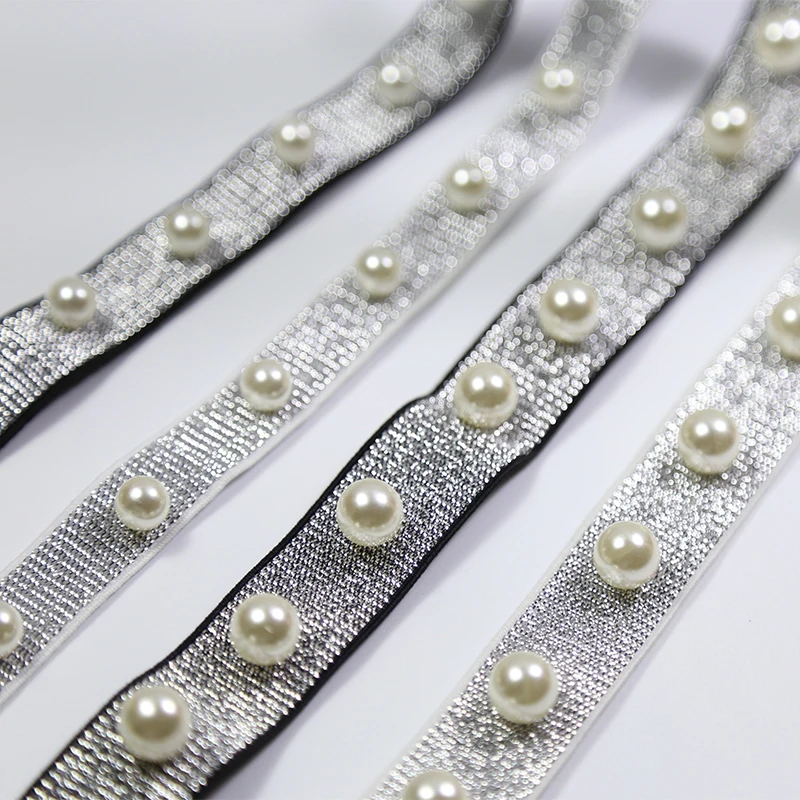 

New skin-friendly pearl elastic band silver wire elastic webbing rubber band flat elastic rubber waist belt shoulder strap