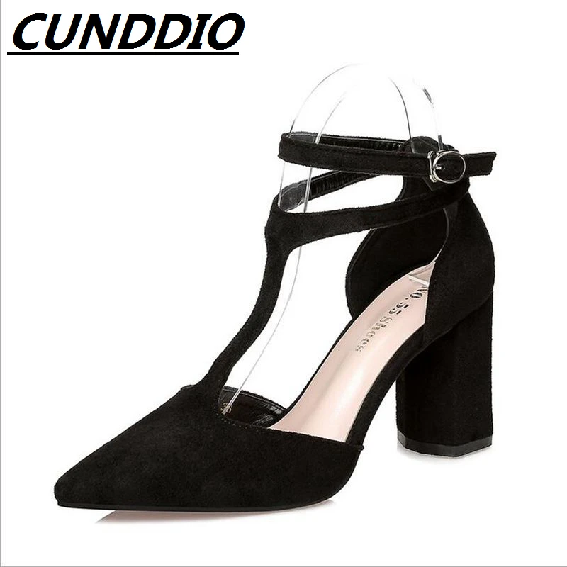 

CUNDDIO pointed High-heeled T word Sexy Sandals Shallow mouth Rough with OL professional shoes34-39