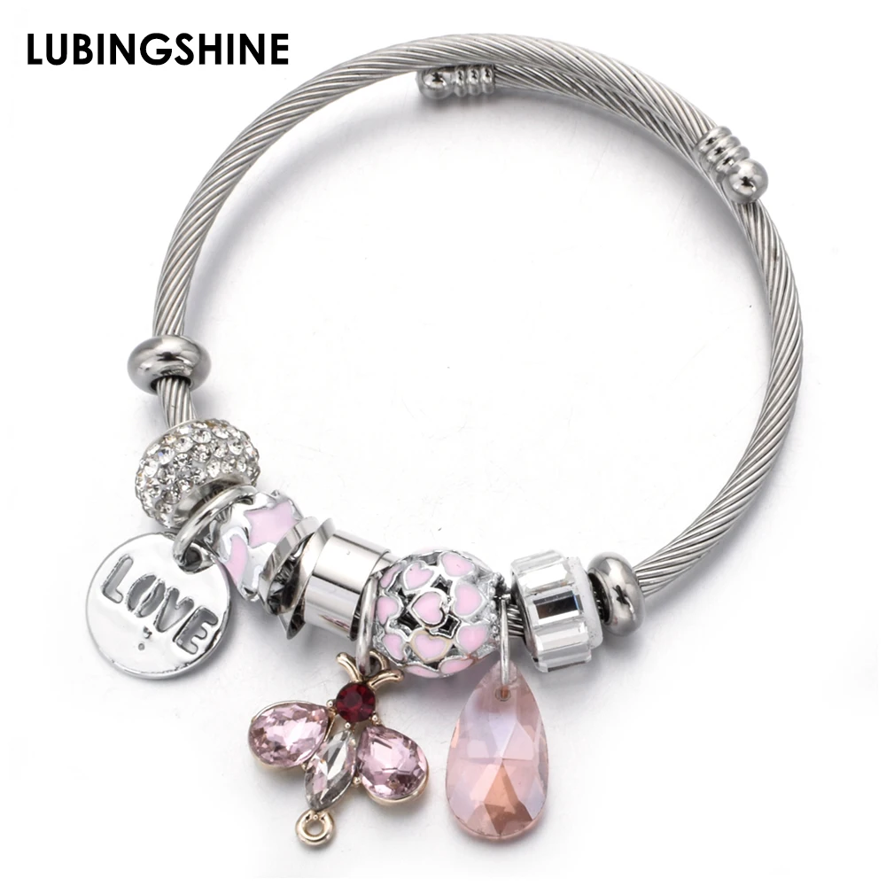 

Luxury Crystal Bee Charms Stainless Steel Bracelet&Bangle Silver Color Adjustable Chains Bracelet for Women Fashion Jewelry