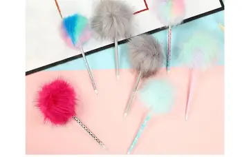 

mix ship lovely fluff ball top ballpoint pen cute cartoon roller ballpoint pen school prize gift kawaii korea ballpoint pen 36pc