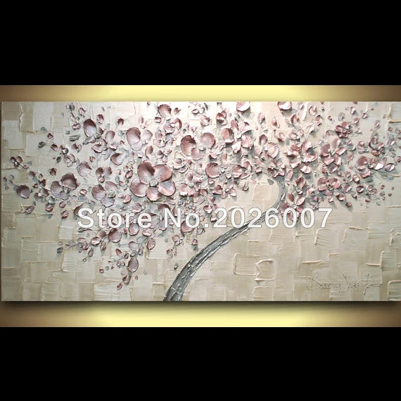 

Hand Painted Landscape Abstract Palette Knife Oil Painting White Pink Cherry Blossom Tree On Canvas Modern Home Decoration Fine