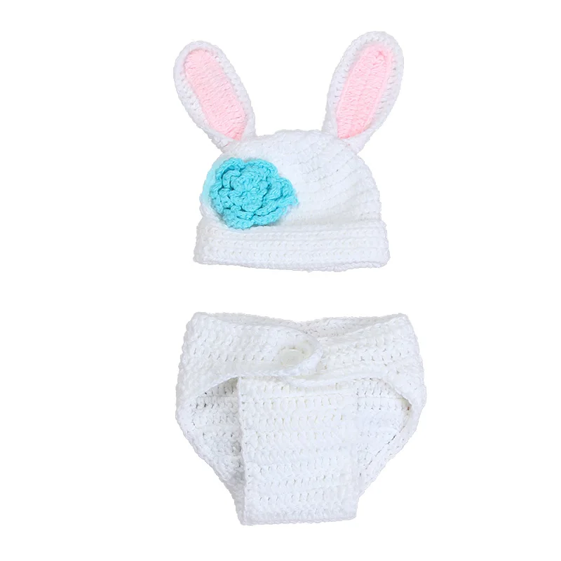 Baby Newborn Photography Props Costume Cartoon Big Ears Cute Rabbit Knit Hat Pant Set Baby Newborn Photo Shoot Accessories