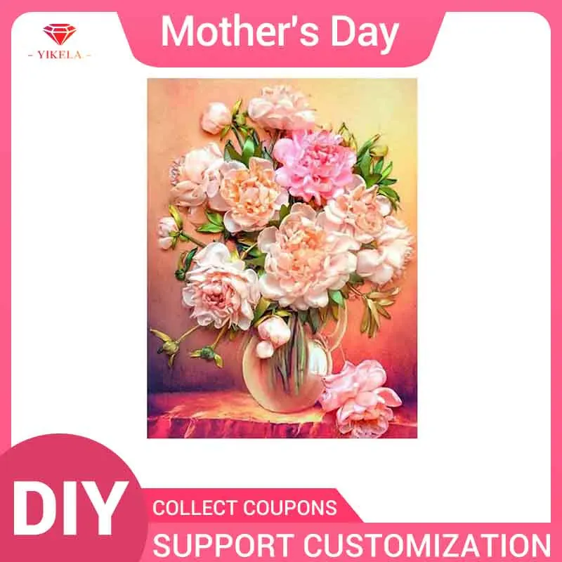 

YIKELA 5D DIY Diamond Embroidery Floral Peony Vase Cross Stitch Accessory Full Square Diamant Painting Rhinestones Love Gift
